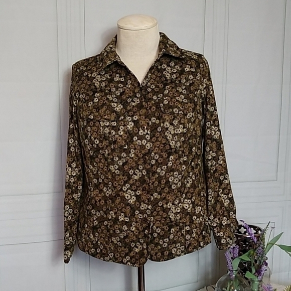 Cj Banks Brown Twill Button Up Floral Blouse Size X (XL) - Picture 9 of 9